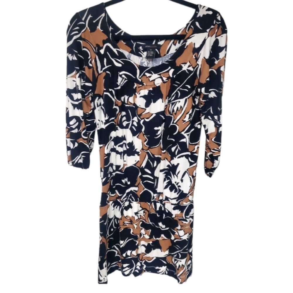 BCBG Maxazria Brown/Black/White Tropical Floral Dress XS